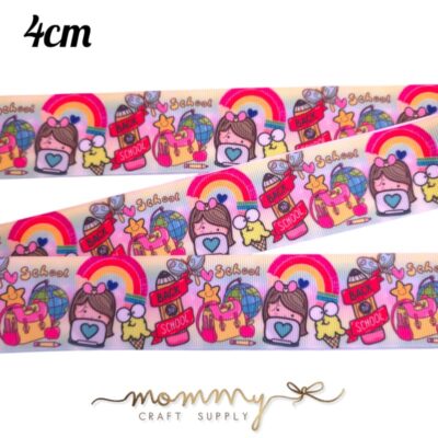 Cinta con diseño back to school niña arco iris