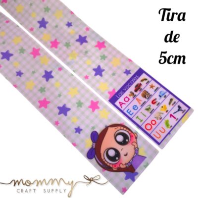 Cinta coletero con diseño de vocales y estrellitas