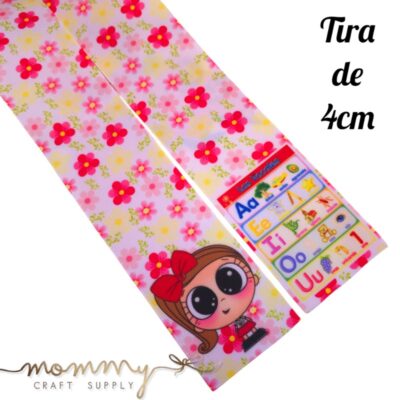 Cinta coletero con diseño de vocales y florcitas
