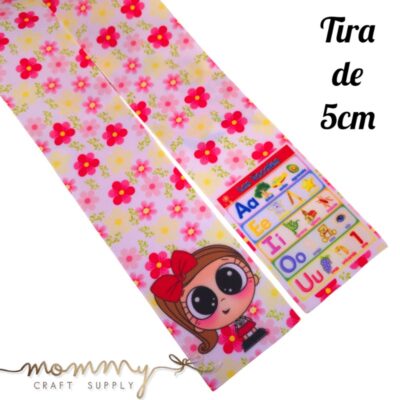 Cinta coletero con diseño de vocales y florcitas