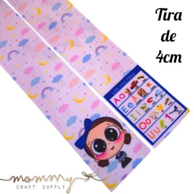Cinta coletero con diseño de vocales y nubecitas