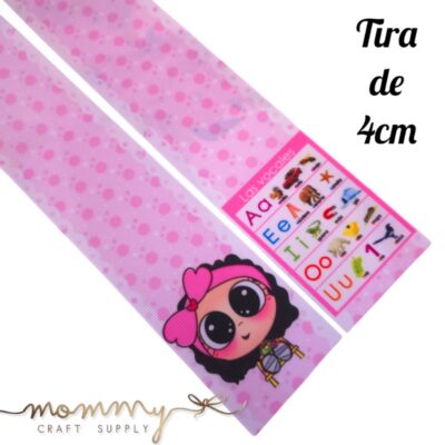 Cinta coletero con diseño de vocales color rosado