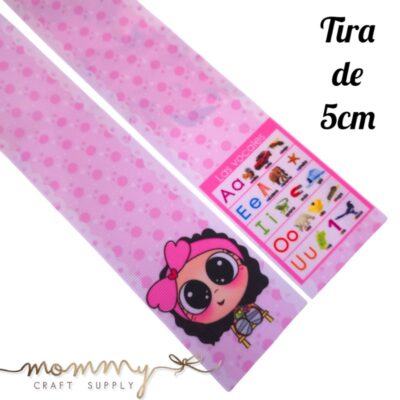 Cinta coletero con diseño de vocales color rosado