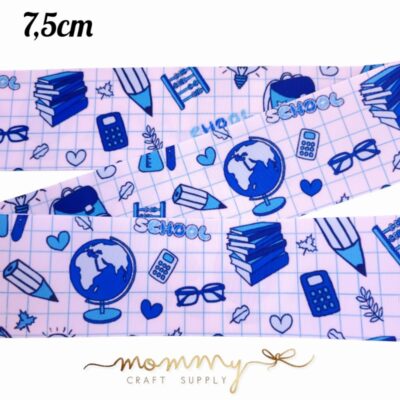 Cinta con diseño escuela utiles azules