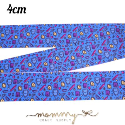 Cinta con diseño dibujos escolares fondo turquesa