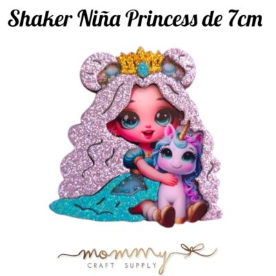 Shaker decorativo infantil de niña princesa con unicornio