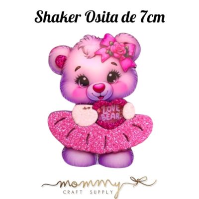 Shaker decorativo infantil de osita con vestido rosado
